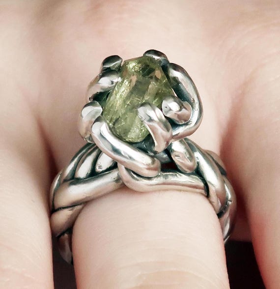 Sterling Silver Braid Ring with Raw Lemon Topaz - US Size 6.75