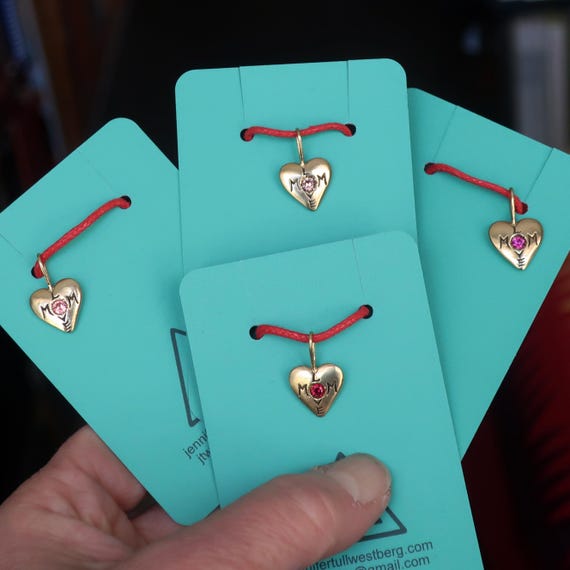 Gold tone,Mom Love Charm, Brass, Sapphire & Ruby, Mother's Day Gift