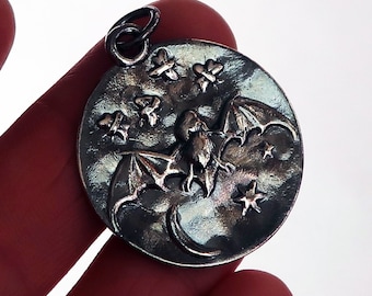 Blackened Sterling Silver Bat Medallion