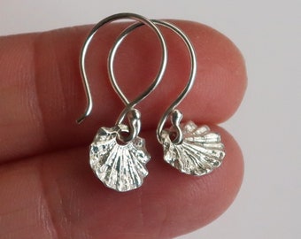 Tiny Fluted Sterling Silver Dangly Shell Earrings