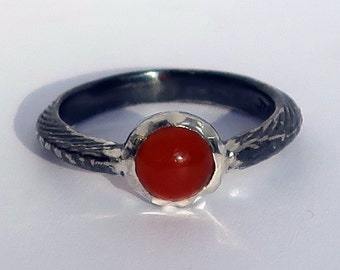 Sterling Silver and Carnelian Cuttlefish Cast Ring, US Size 5.5-Ready to Ship