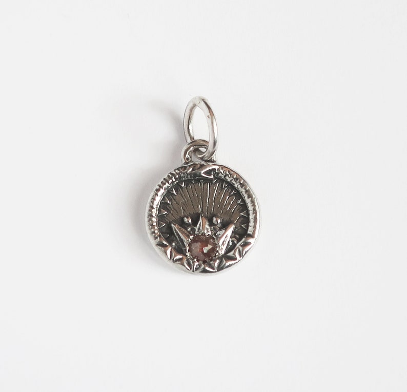 Sterling Silver and Red Rose Cut Diamond Ouroboros Charm-Ready To Ship