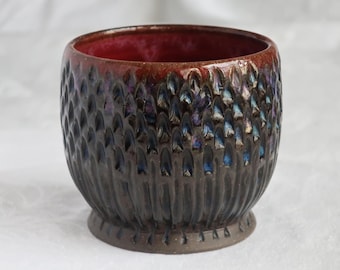 Black Opal Dragon Tea/Mead/Wine Cup-Dark Brown Carved Stoneware