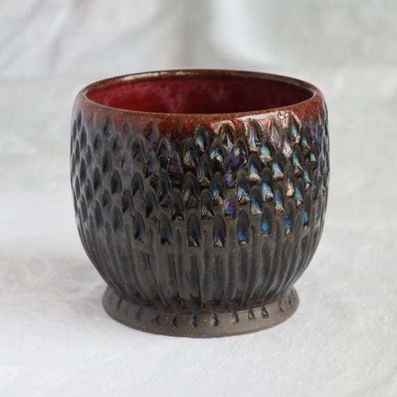 Black Opal Dragon Tea/Mead/Wine Cup-Dark Brown Carved Stoneware