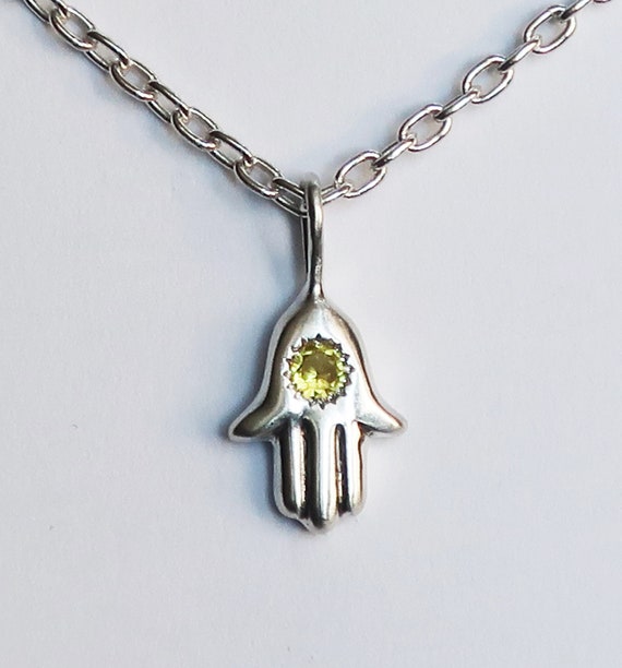 Sterling Silver and Yellow Sapphire Hamsa Charm-Ready to Ship