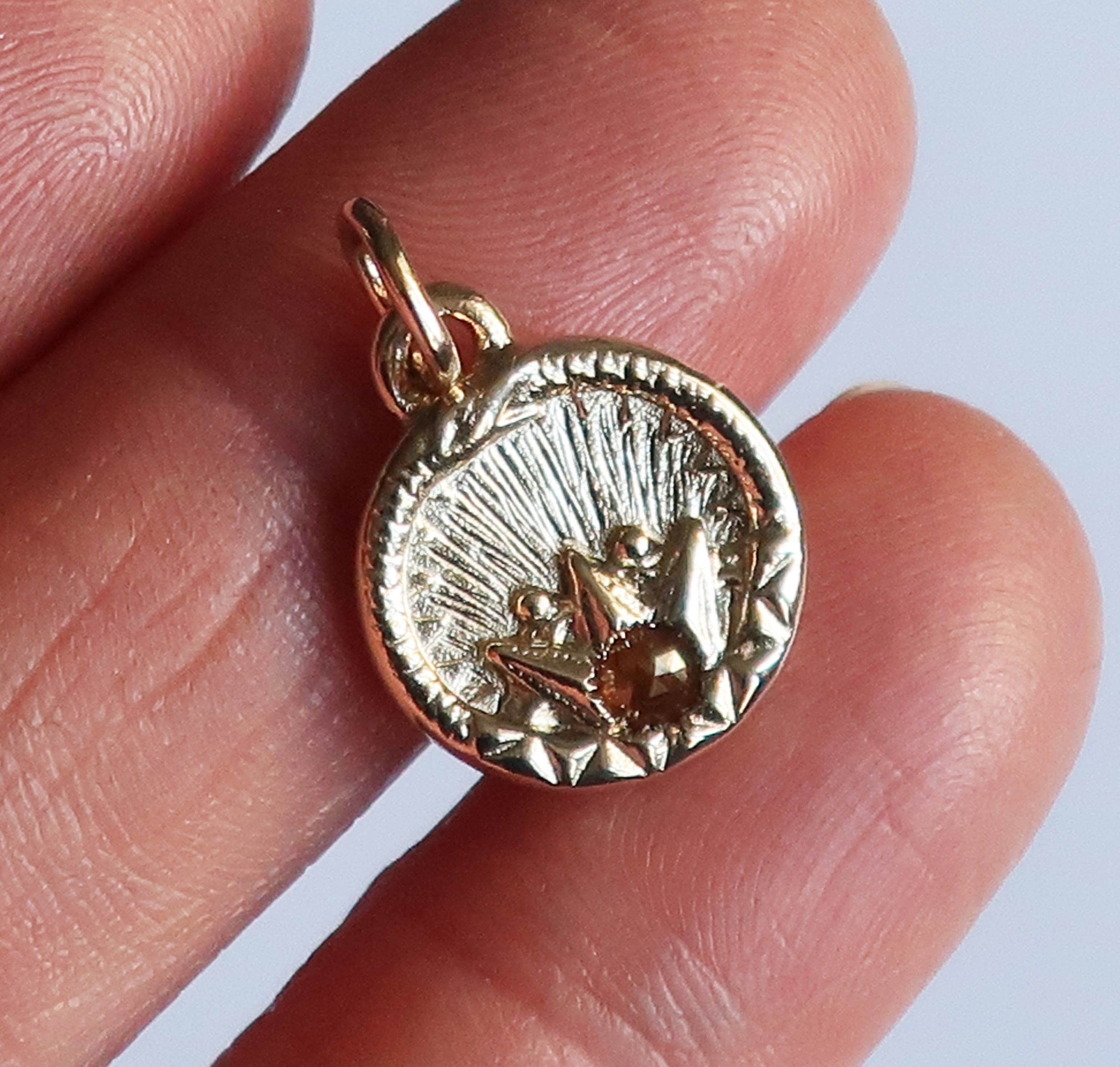 Sterling Silver and Red Rose Cut Diamond Ouroboros Charm-Ready To Ship