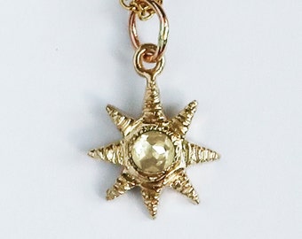 Ready to Ship-Yellow Gold Celestial Star Charm with Light Yellow Rose Cut Diamond