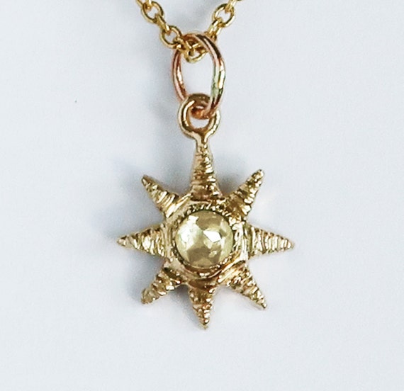 Ready to Ship-Yellow Gold Celestial Star Charm with Light Yellow Rose Cut Diamond