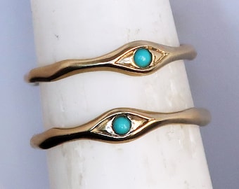 Ready to Ship-10k Yellow Gold and Persian Turquoise Eye Rings, Sizes 6 & 7