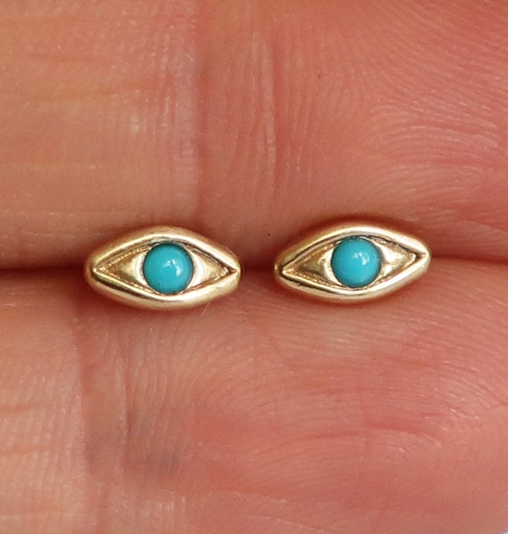 Gold and Turquoise Eye Earrings Stud Earrings