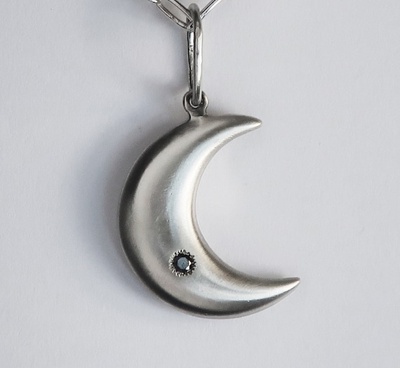 Sterling Silver Witchy Moon Pendant: Double Sided CZ Celestial Jewelry