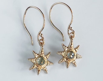 Ready to Ship-Gold and Grey Rose Cut Diamond Celestial Earrings