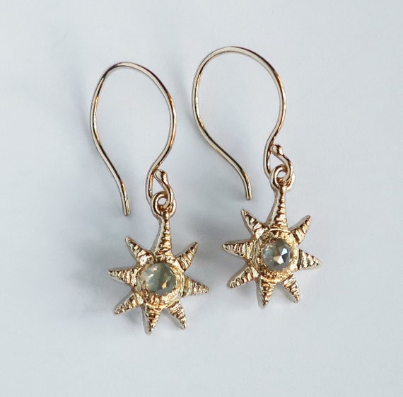 Ready to Ship-Gold and Grey Rose Cut Diamond Celestial Earrings