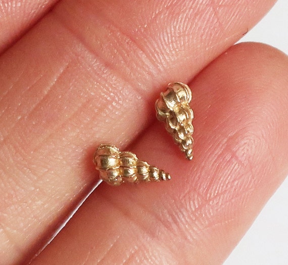 Tiny Gold Hilton Head Island Wentletrap Staircase Shell Stud Earrings