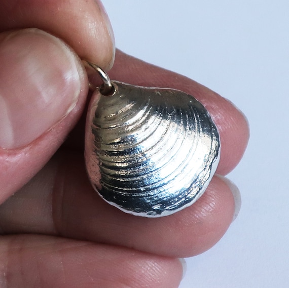 Sterling Silver Clam Shell Charm Necklace: Long Island Beach Jewelry