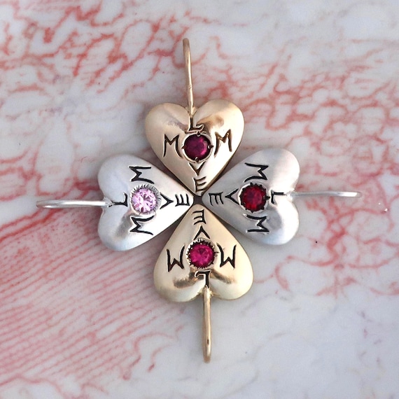 Mom Love Charm, 10k Gold, Sterling Silver, Pink Tourmaline, Sapphire, Ruby