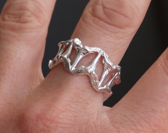 Sterling Silver Small Shark Tooth Pattern Ring