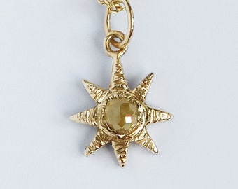 Yellow Gold Celestial Star Charm with Yellow Rose Cut Diamond  _Ready To Ship