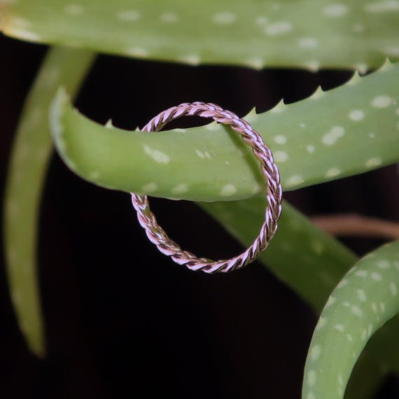 Solid 10k Rose Gold Thin Braid Stacking Ring, US size 7