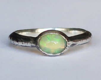 Sterling Silver and Hand Cut Ethiopian Opal Cuttlefish Cast Ring, US Size 6.25