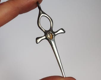 Sterling Silver and Citrine Ankh Dagger Pendant-Ready to Ship