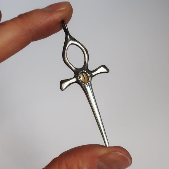 Sterling Silver and Citrine Ankh Dagger Pendant-Ready to Ship