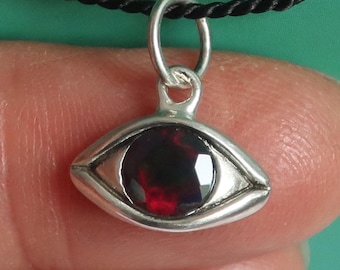 Large Sterling Silver with Faceted Black Opal Eye Charm with Red Fire