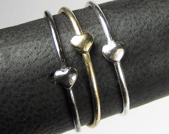 Tiny Heart Stackable Ring in Sterling Silver Gold or Brass