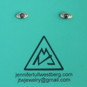 Solid Gold with Blue Diamond, Evil Eye Stud Earrings-Ready to Ship image 5