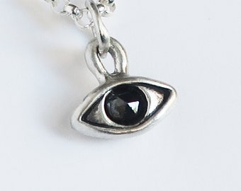 Sterling Silver & Black Diamond Eye Charm-small size-Ready to Ship