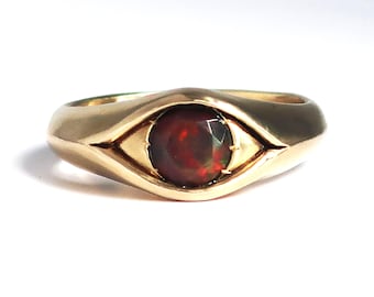 Fiery Black Opal Eye Ring, Brass with genuine Opal