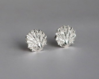 Tiny Fluted Solid Sterling Silver Shell Stud Earrings