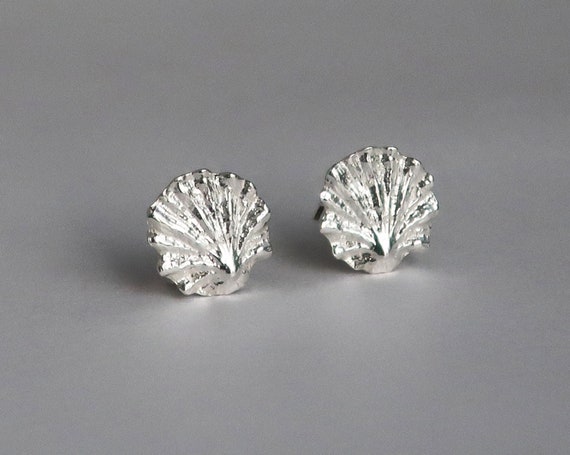 Tiny Fluted Solid Sterling Silver Shell Stud Earrings