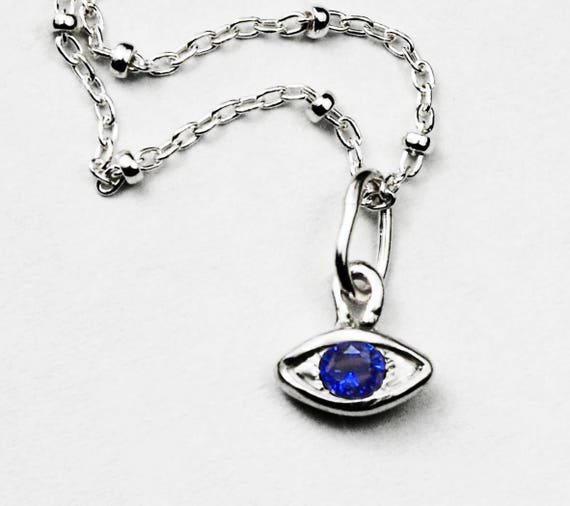 Sterling Silver & Dark Blue Sapphire Eye Necklace