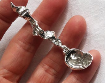 Small Spoon, Sterling Silver, Abalone Shell, Barnacles, Seaweed-for Salt or Spices. One of a kind.
