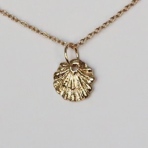 Tiny Fluted Solid Gold Shell Necklace