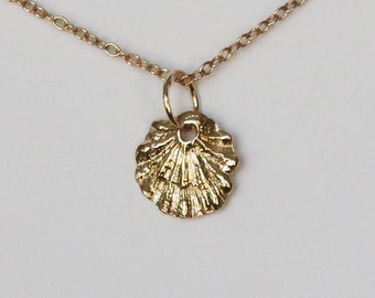 Tiny Fluted Solid Gold Shell Necklace