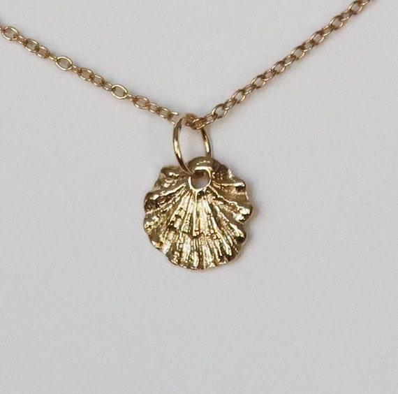 Tiny Fluted Solid Gold Shell Necklace