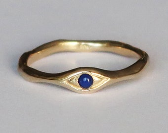 10k Gold and deep blue Lapis Eye Ring-US Size 5.5. Ready to Ship.