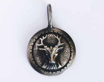 Ready to Ship-Sterling Silver Stag Pendant.