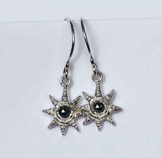 Ready to Ship-Sterling Silver and Black Rose Cut Diamond Celestial Earrings