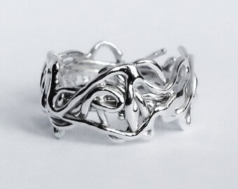 Sterling Silver Scribble Ring, US Size 7-One of a Kind