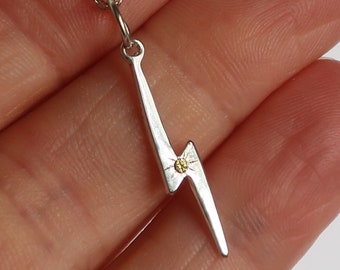 Sterling Silver Lightning Bolt Necklace with Yellow Sapphire