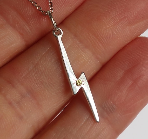 Lightning Bolt Necklace Sterling Silver with Yellow Sapphire