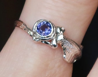 Sterling Silver and Iolite Cuttlefish Cast Fin Ring, US Size 6.5