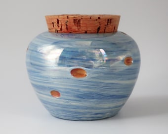 Atmospheric Iridescent Porcelain Potion/Stash Jar, blue and white, Mother of Pearl Lustered, Wheel-Thrown