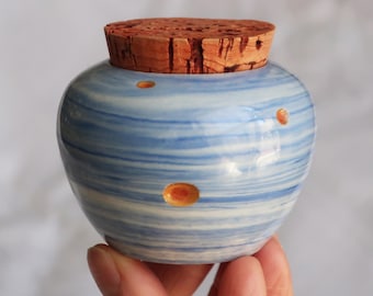 Small "Atmosphere" Jar hand-thrown blue & white porcelain with natural stained cork topper option-One of a KInd