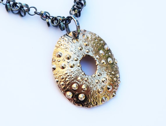 Ready to Ship-Large Gold and Black Sterling Silver Sea Urchin Necklace