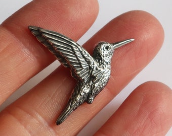 Sterling Silver & Black Diamond Hummingbird Pendant -READY TO SHIP