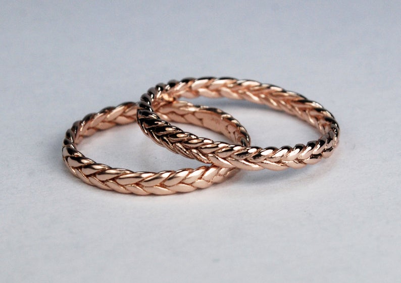 Solid 10k Rose Gold Thin Braid Stacking Ring image 1